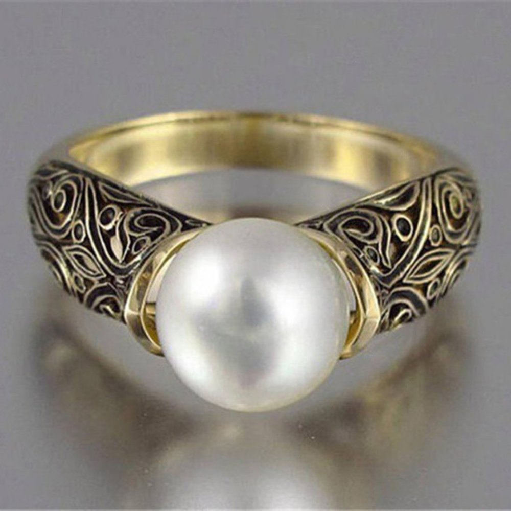 NEW Yellow Gold Vintage Pearl Ring - Picture 3 of 5